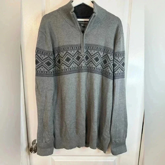 Eddie Bauer Men’s Gray Fair Isle 1/4 Zip Pull-Over Sweater - Size TXL - Picture 1 of 9